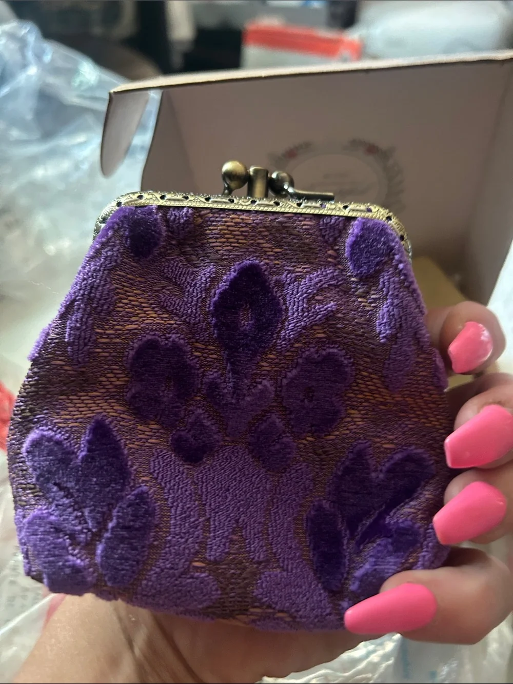 Floral Kiss-Lock Coin Purse - Cream Floral